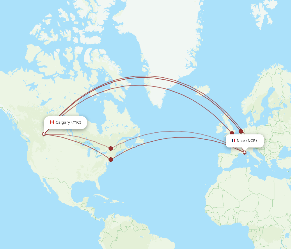 Calgary - Nice route map and flight paths