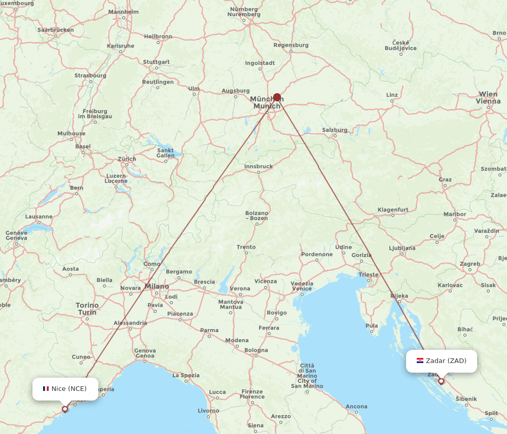 NCE-ZAD flight routes