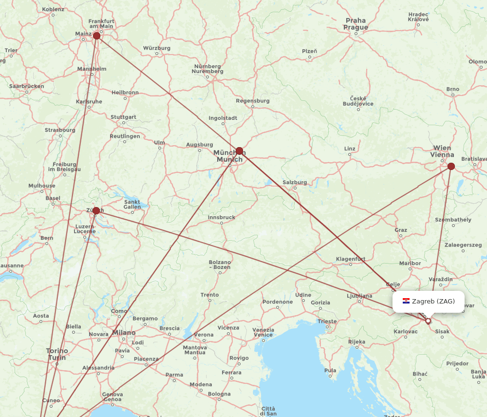 NCE-ZAG flight routes