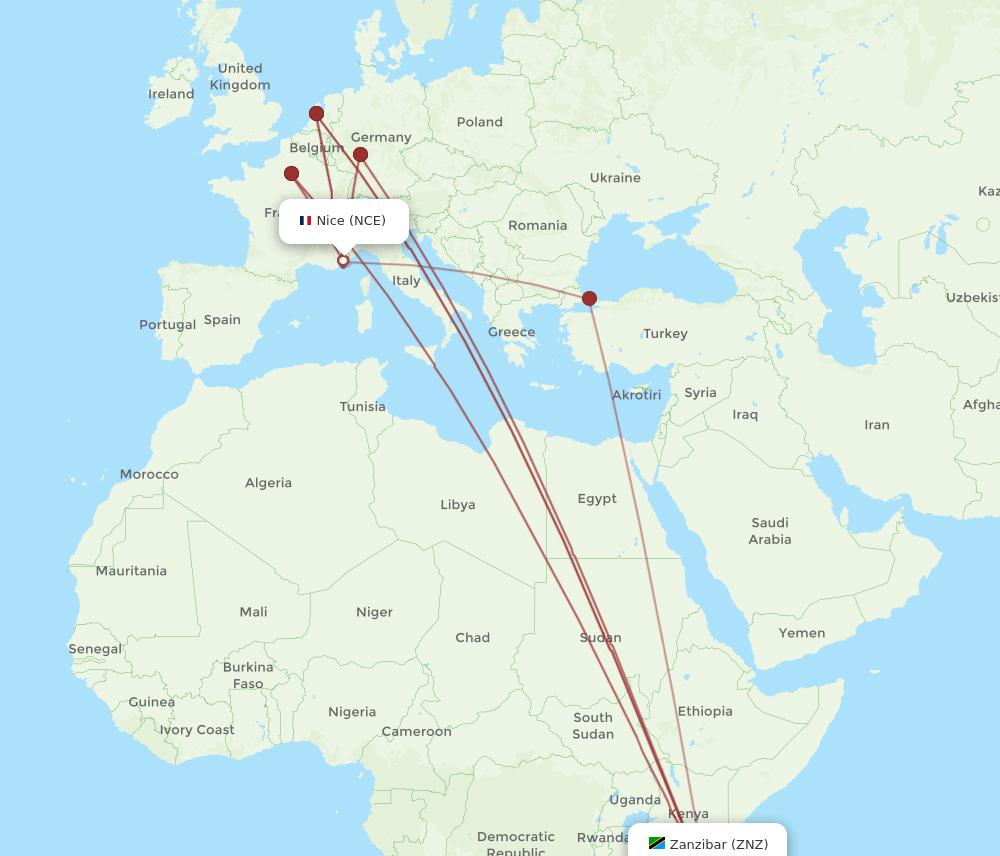 NCE-ZNZ flight routes