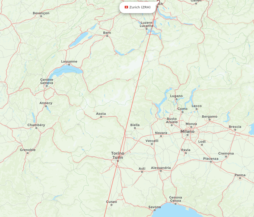 NCE to ZRH flights and routes map