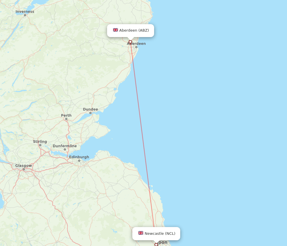 Newcastle - Aberdeen route map and flight paths