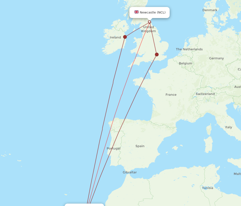 NCL to ACE flights and routes map