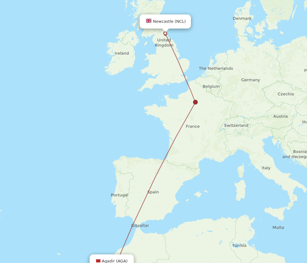 NCL-AGA flight routes