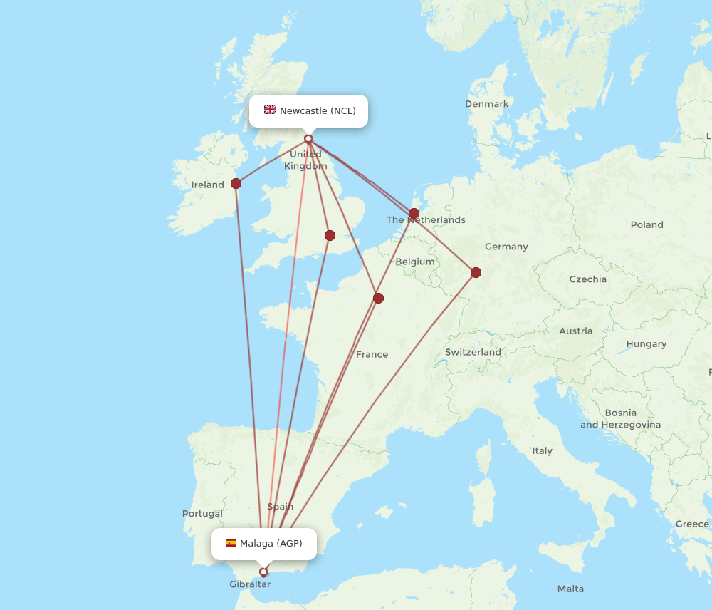 NCL-AGP flight routes