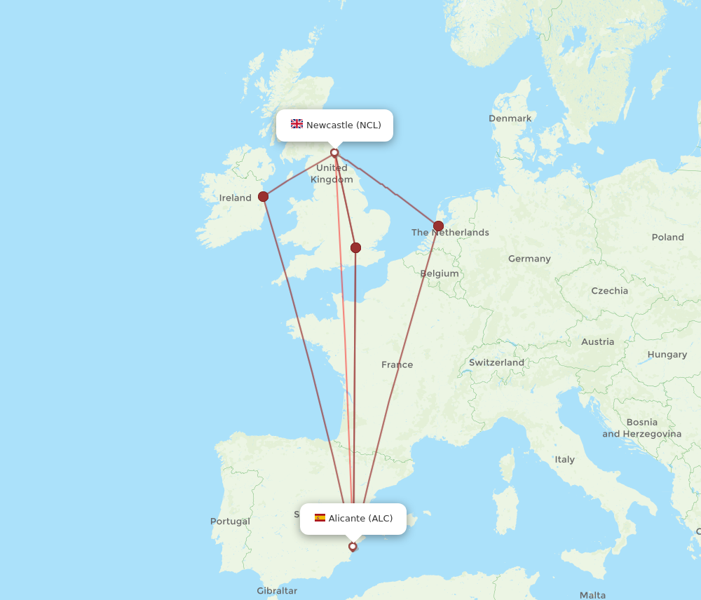 NCL to ALC flights and routes map