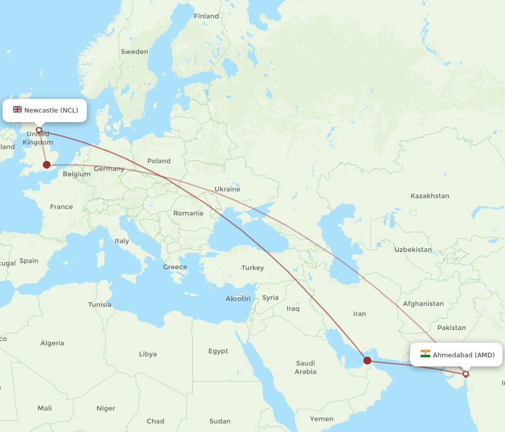 NCL-AMD flight routes