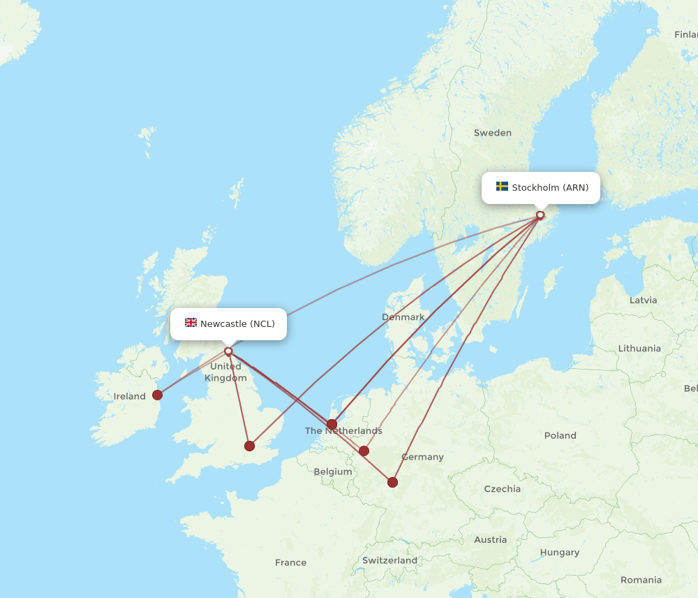 NCL-ARN flight routes