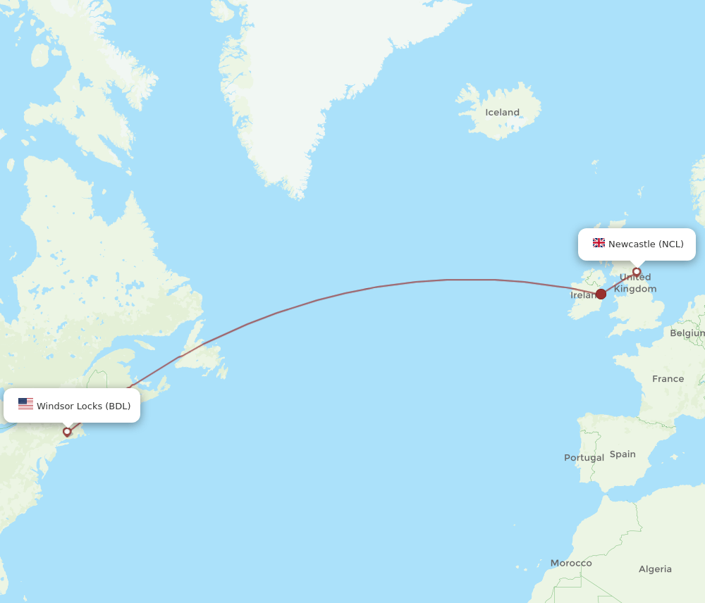 NCL-BDL flight routes