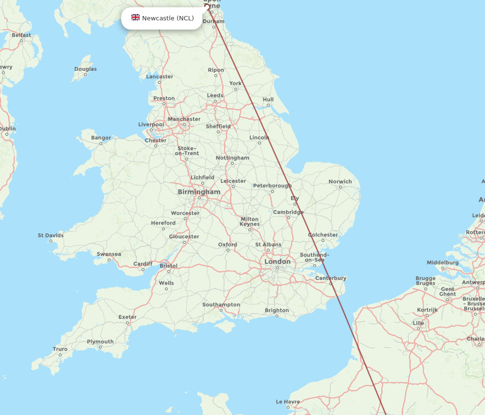 NCL to BES flights and routes map