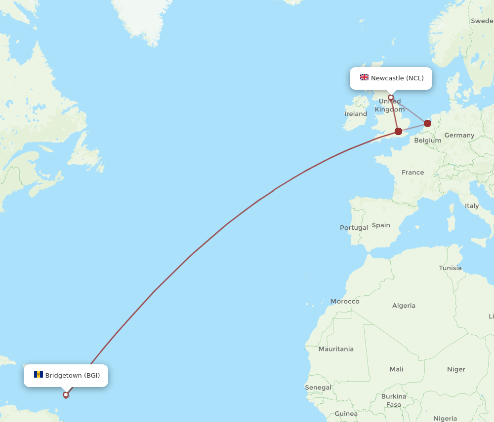 NCL-BGI flight routes