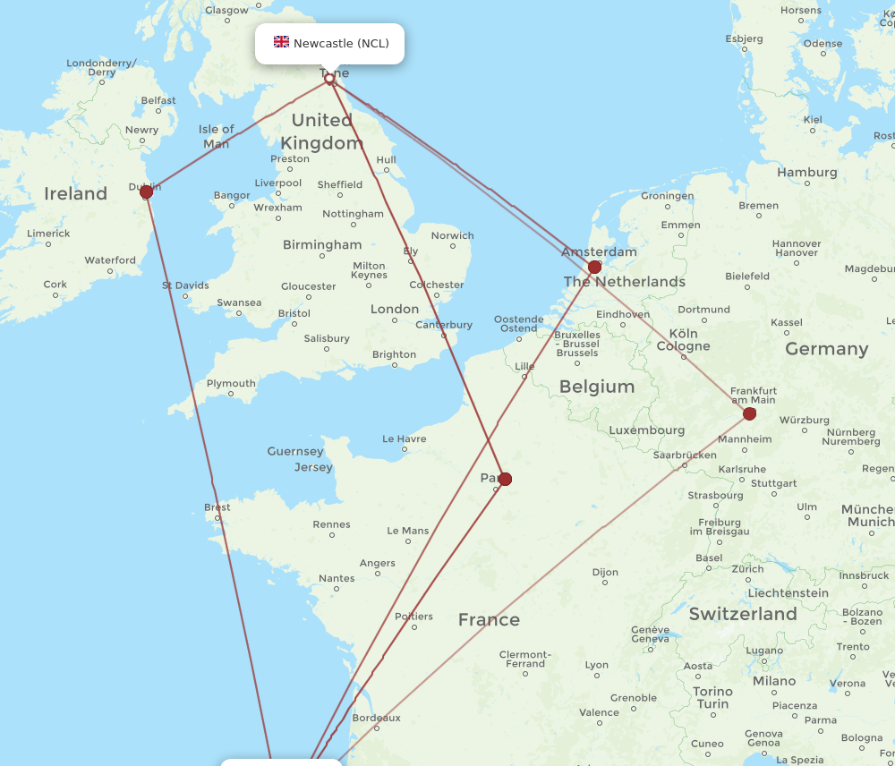 NCL to BIO flights and routes map
