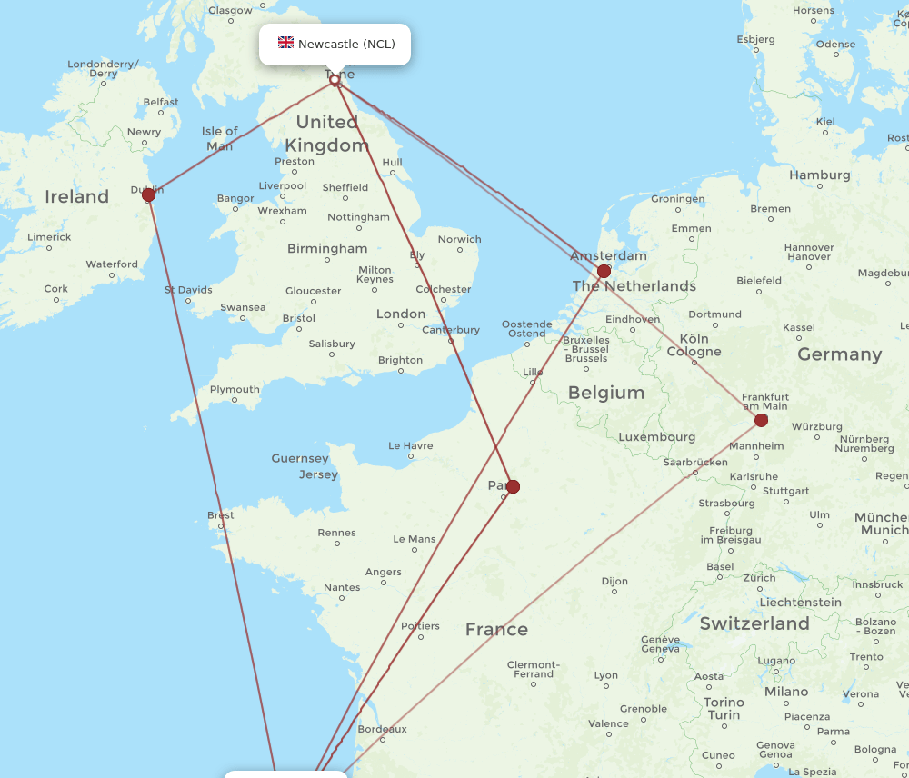 NCL-BIO flight routes