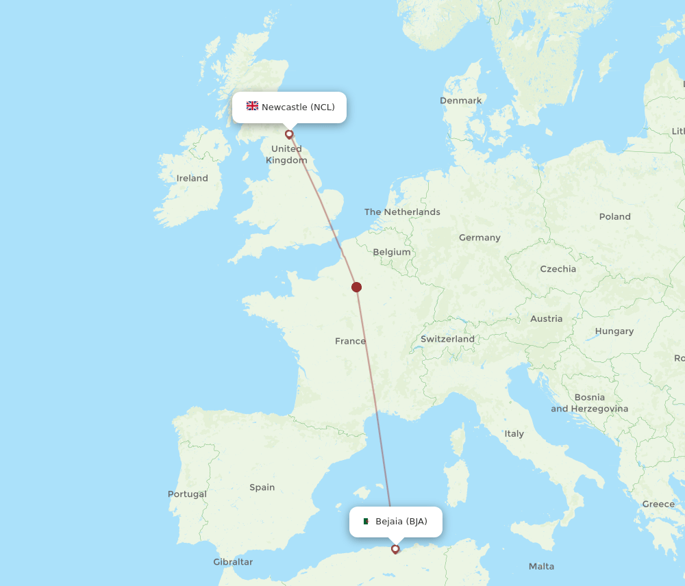 NCL-BJA flight routes