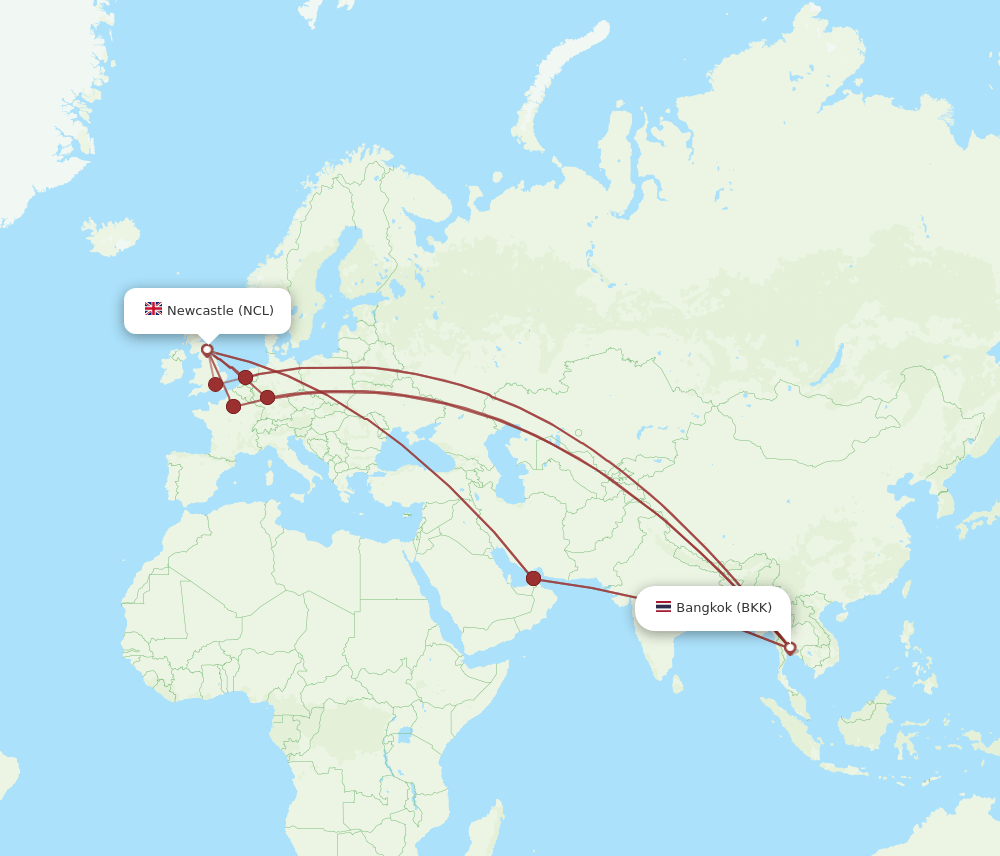 NCL-BKK flight routes