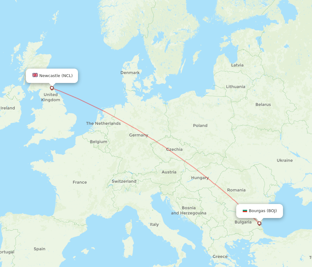 NCL to BOJ flights and routes map