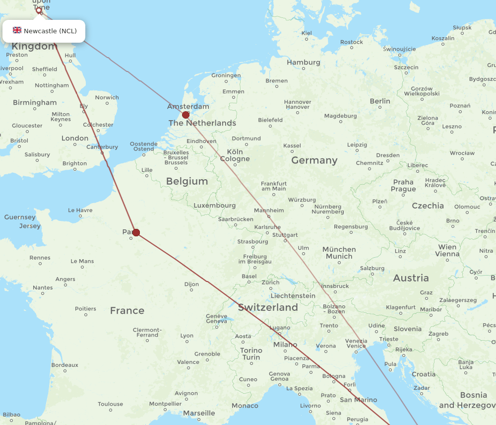NCL-BRI flight routes
