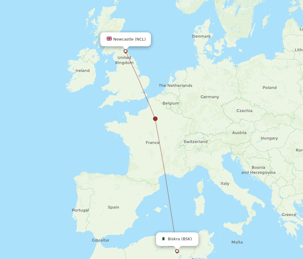 NCL-BSK flight routes