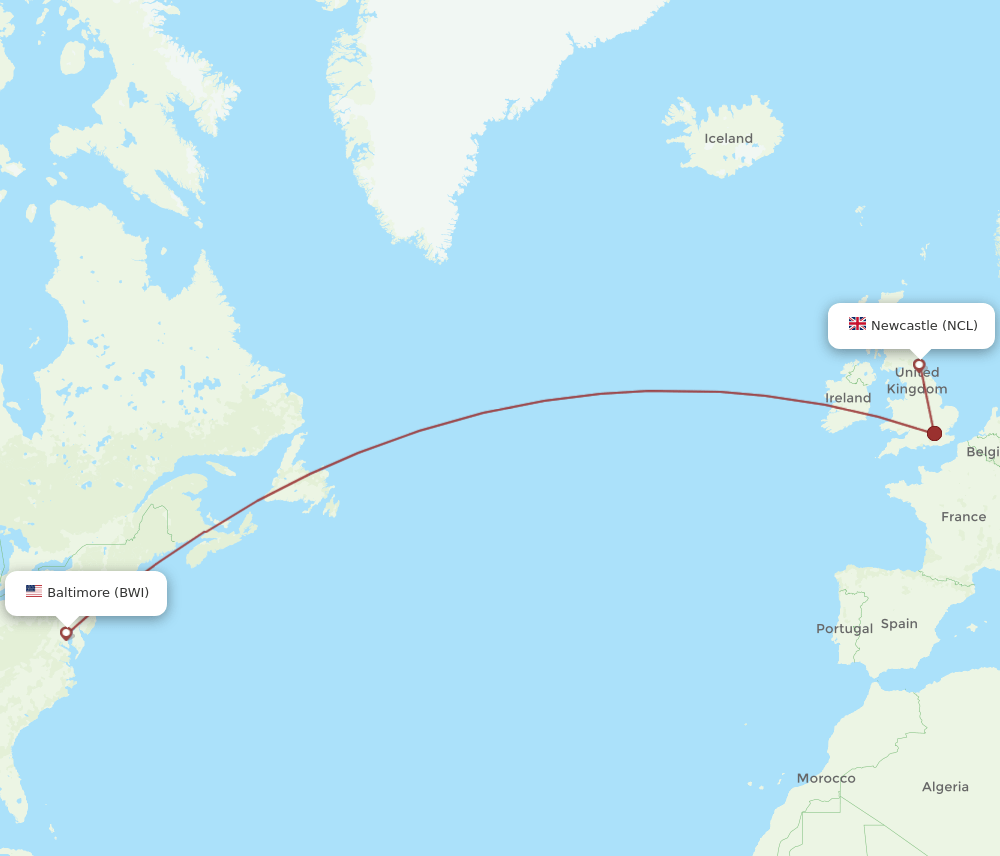 NCL-BWI flight routes