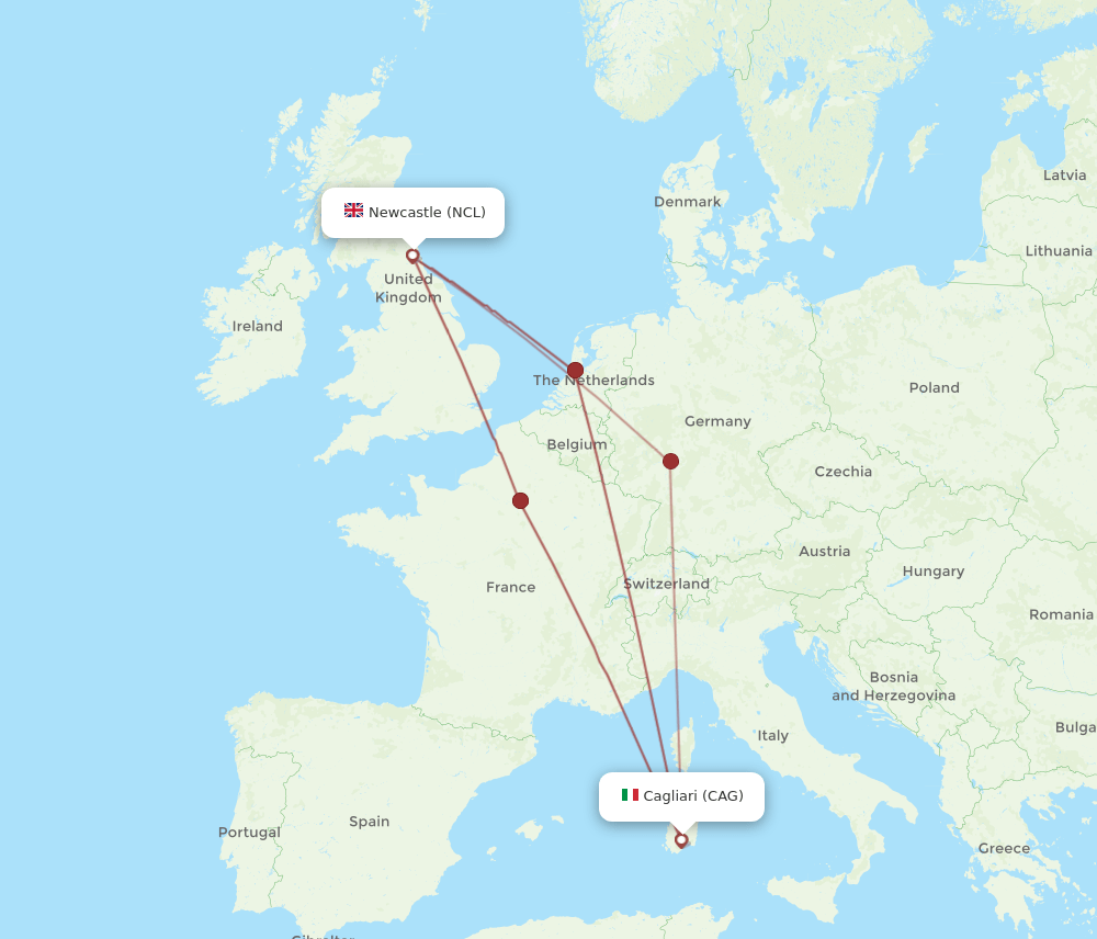 NCL-CAG flight routes