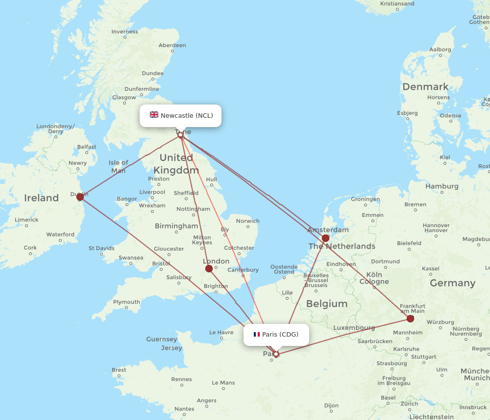 NCL-CDG flight routes