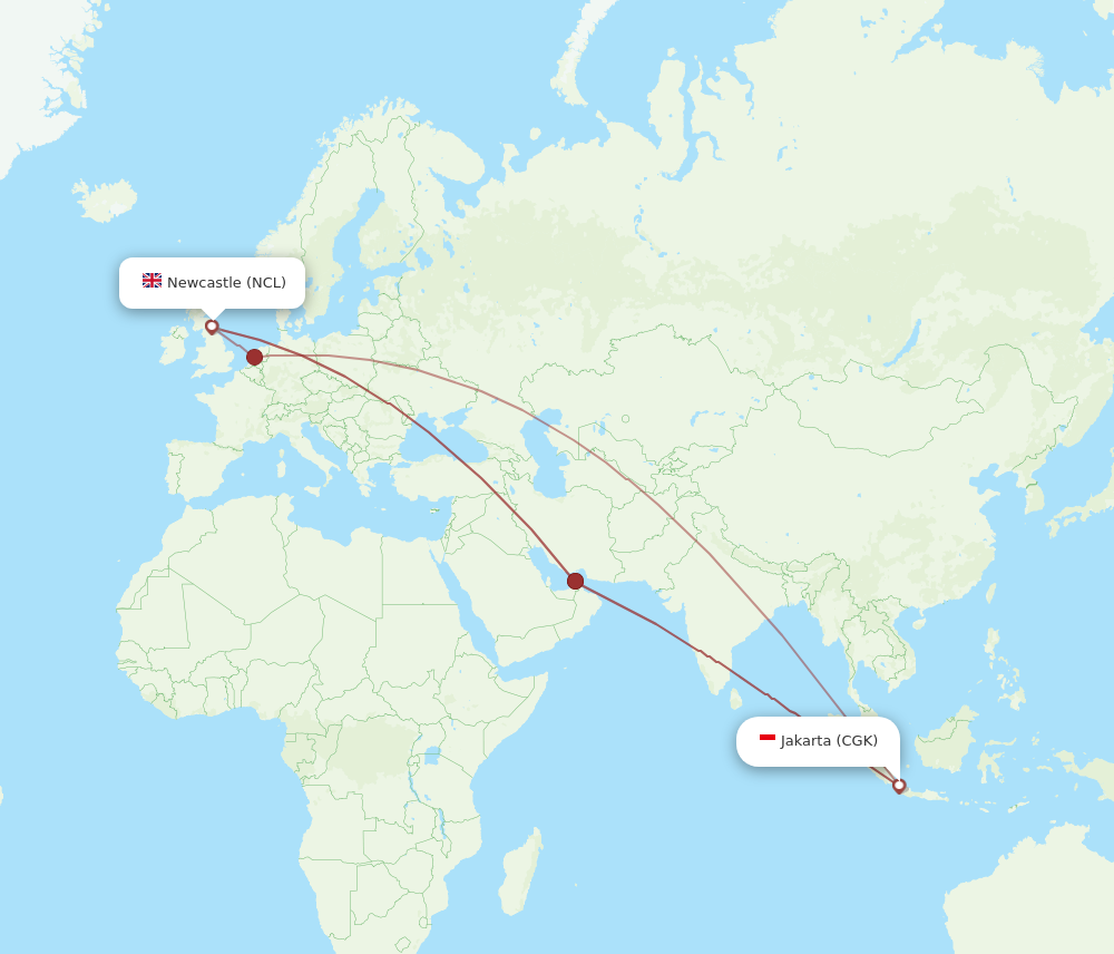 NCL to CGK flights and routes map