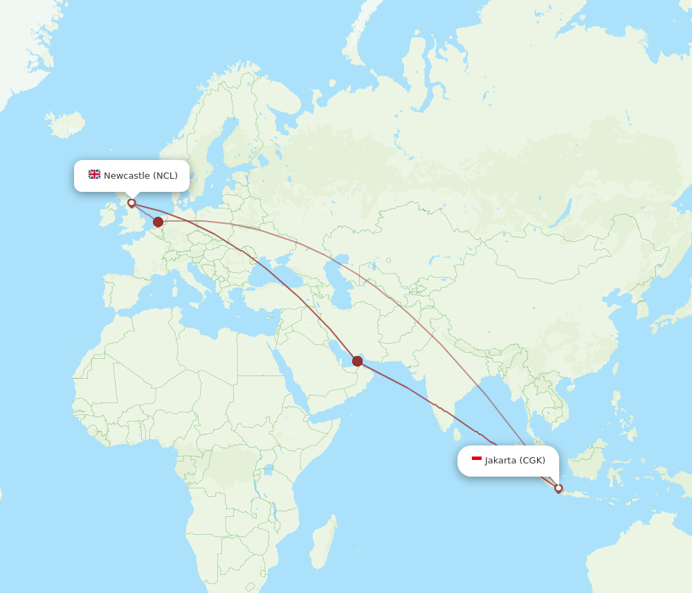 NCL-CGK flight routes