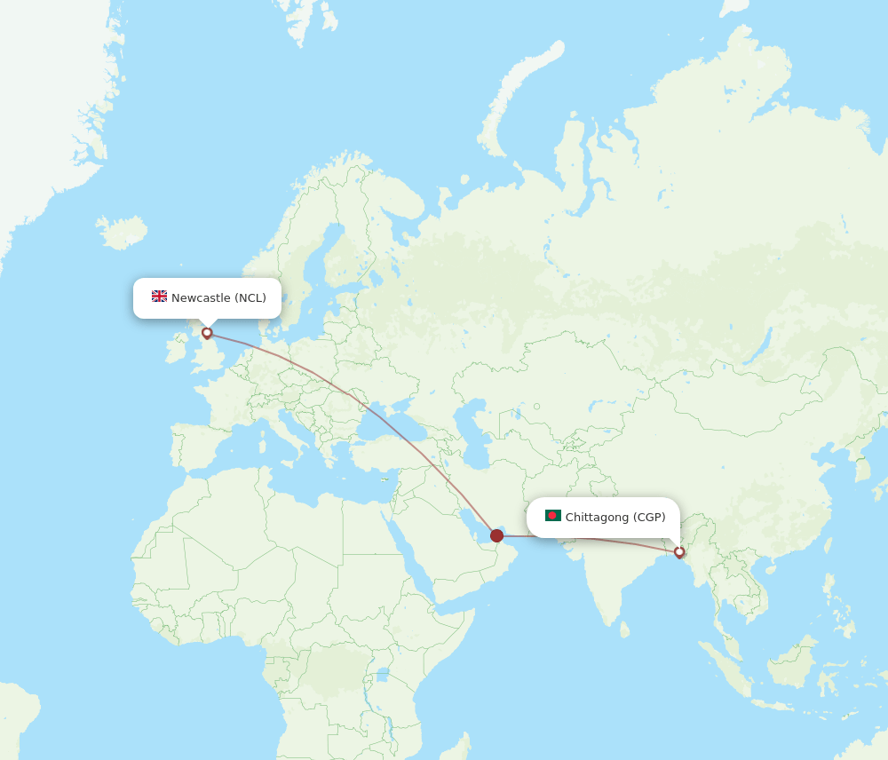 NCL to CGP flights and routes map