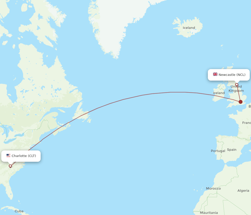 NCL-CLT flight routes
