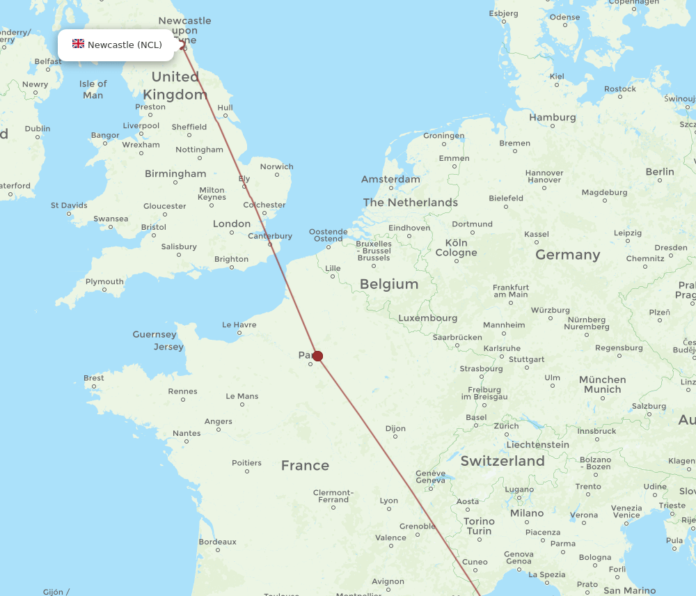 NCL to CLY flights and routes map