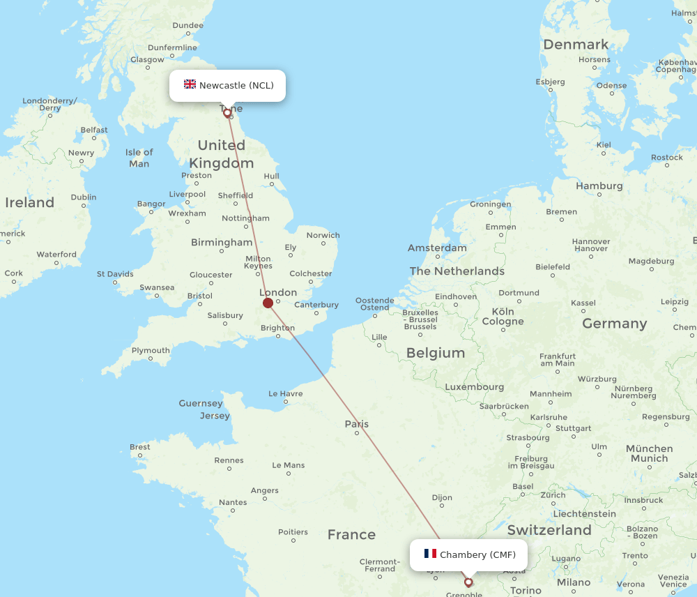 NCL to CMF flights and routes map
