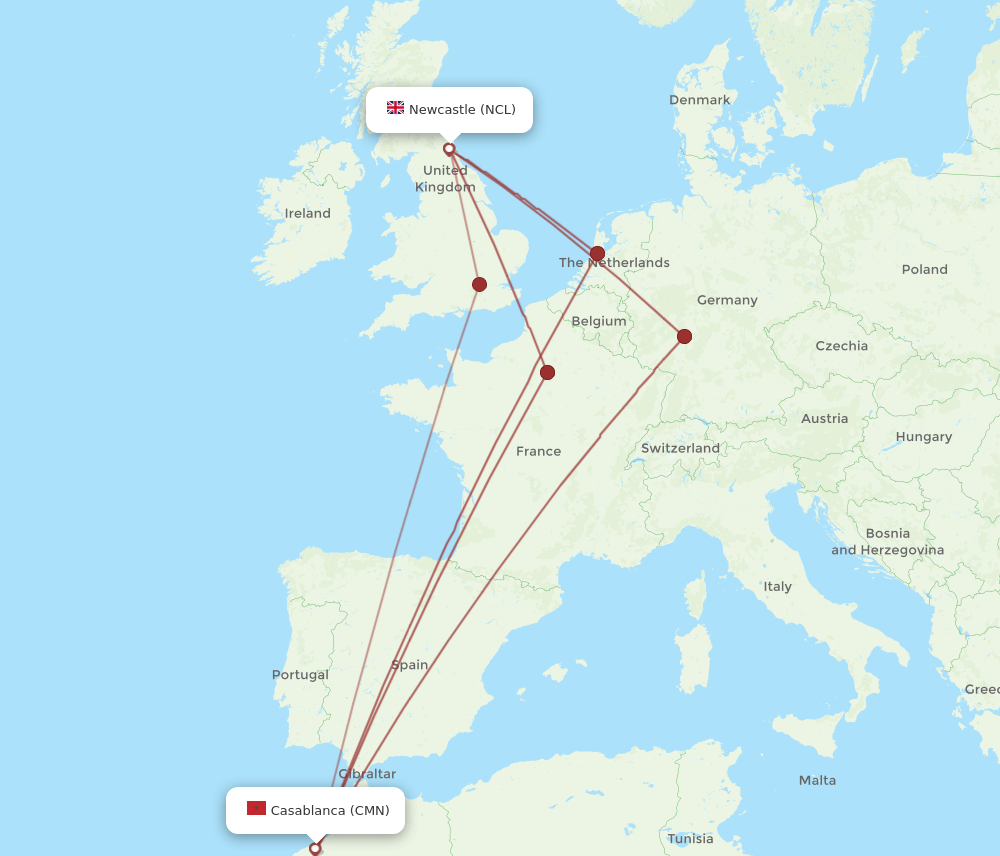 NCL-CMN flight routes