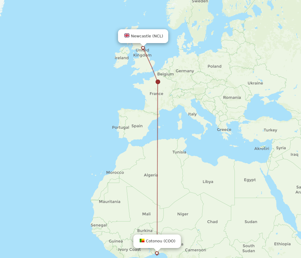 NCL-COO flight routes