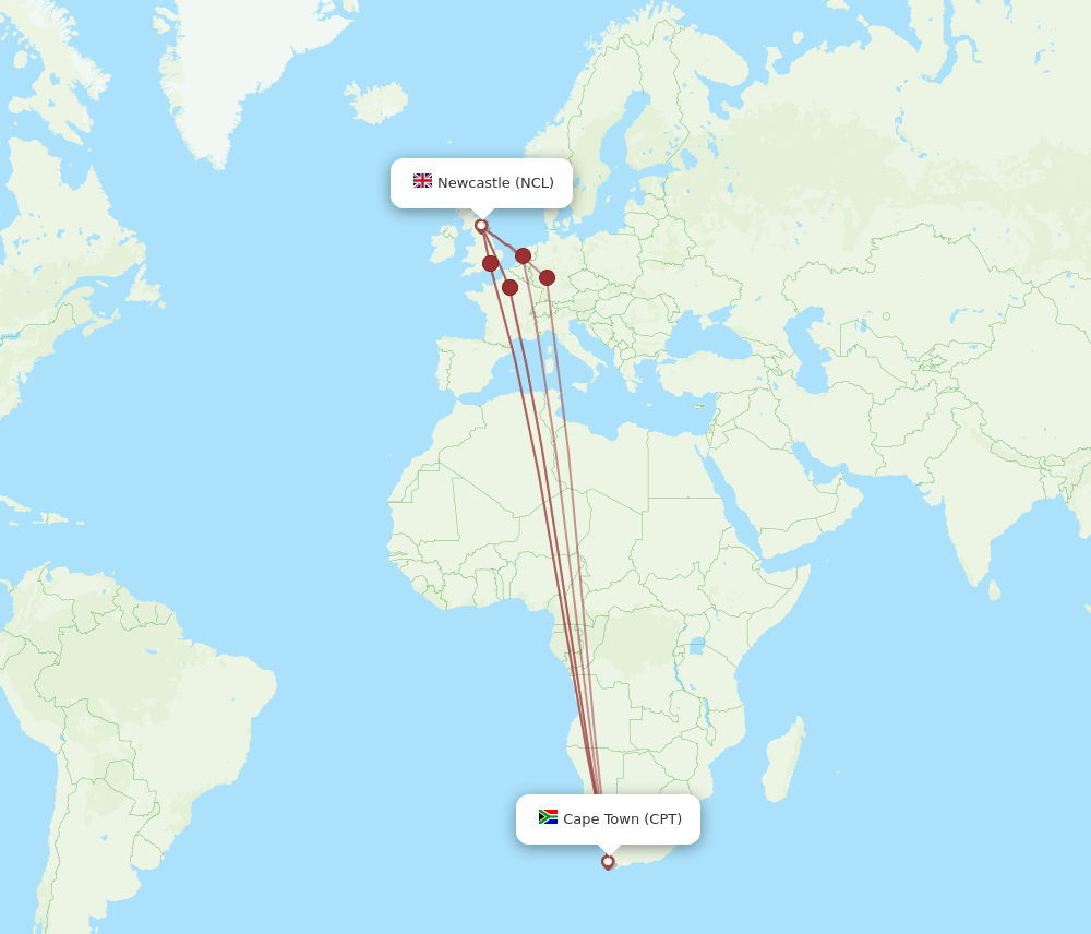 NCL-CPT flight routes