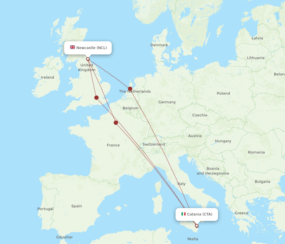 NCL to CTA flights and routes map