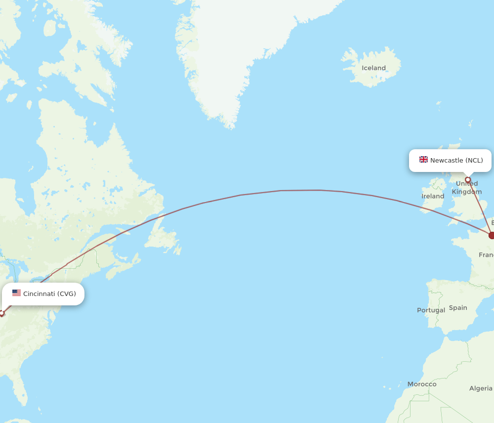 NCL-CVG flight routes