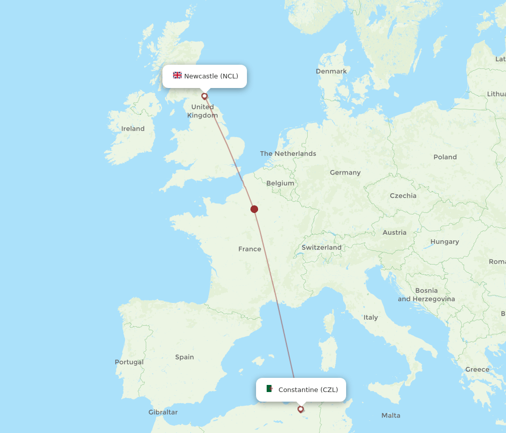 NCL to CZL flights and routes map