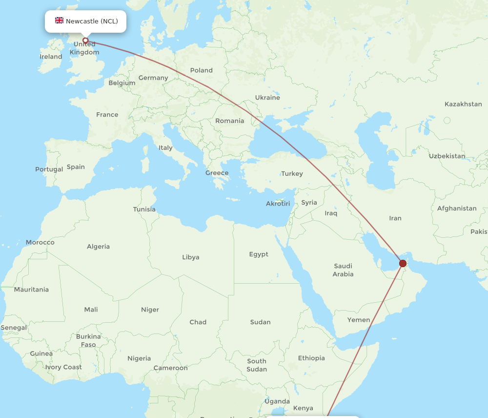 NCL-DAR flight routes