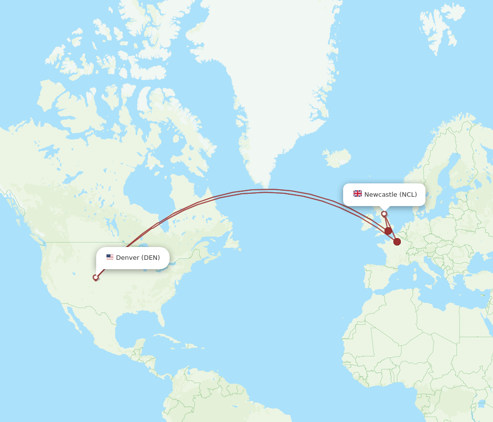 NCL to DEN flights and routes map