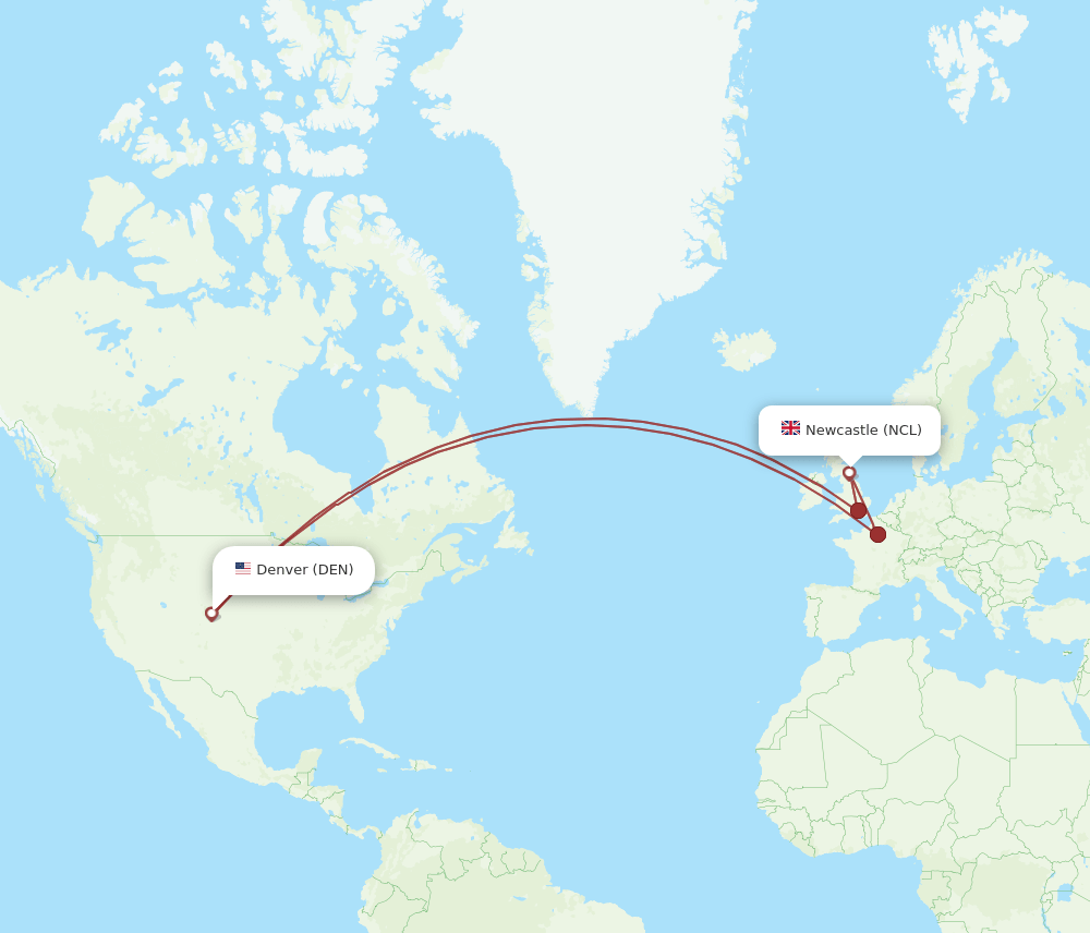 NCL-DEN flight routes