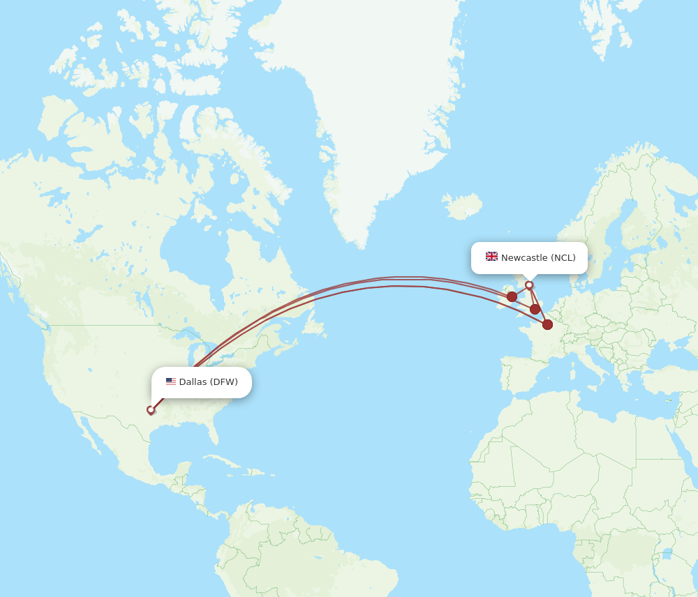 NCL-DFW flight routes