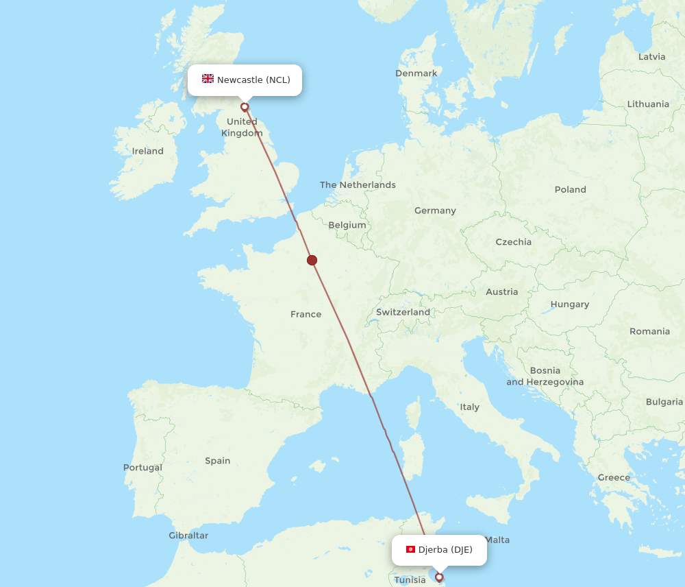 NCL-DJE flight routes