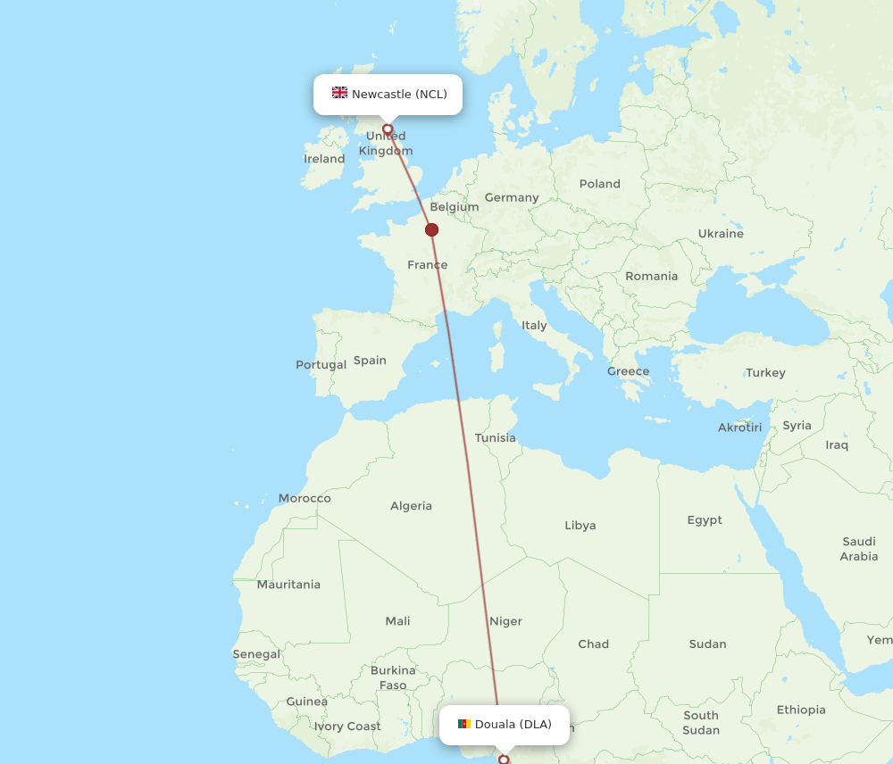 NCL-DLA flight routes