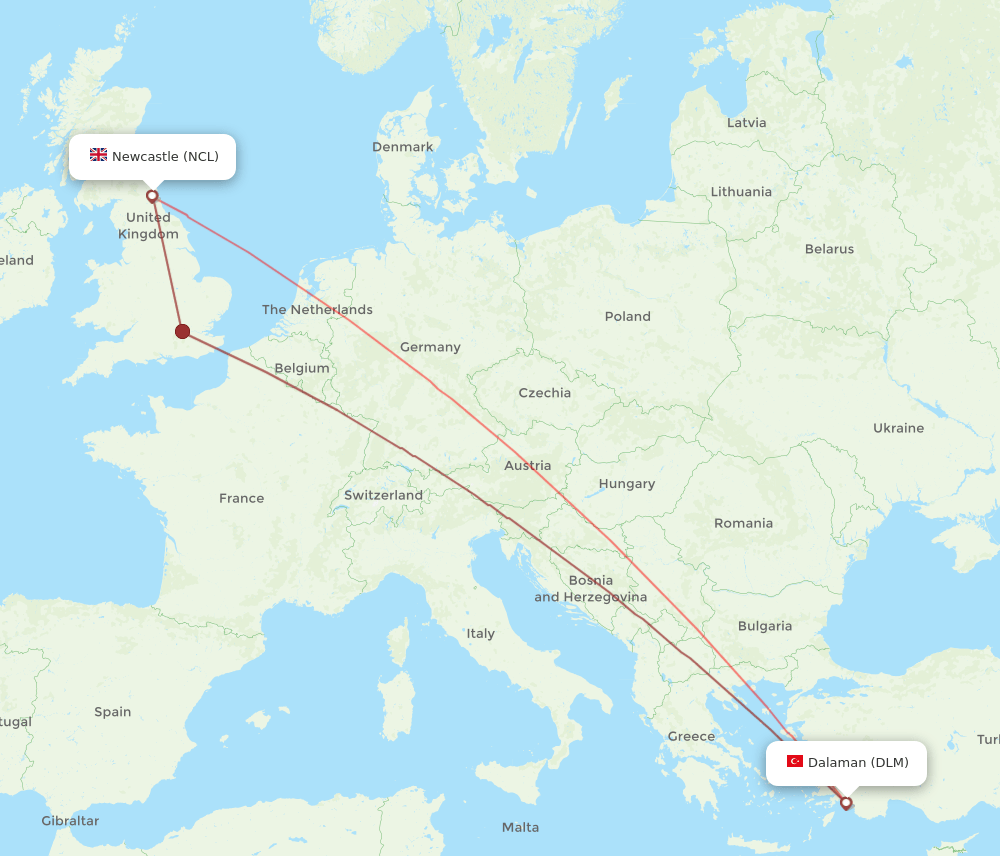 NCL-DLM flight routes