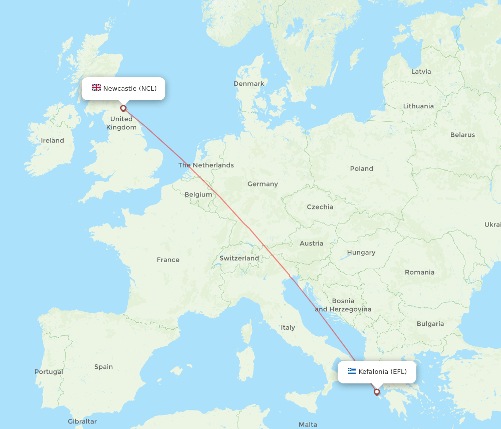 NCL-EFL flight routes
