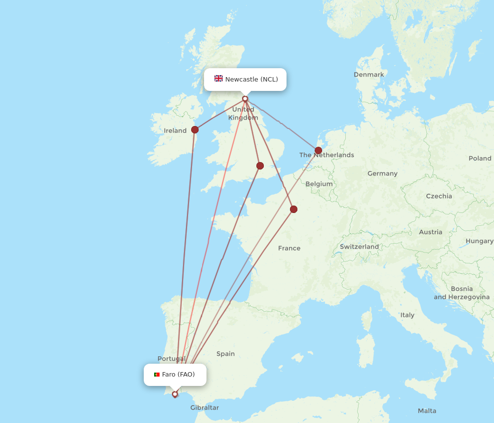 NCL to FAO flights and routes map