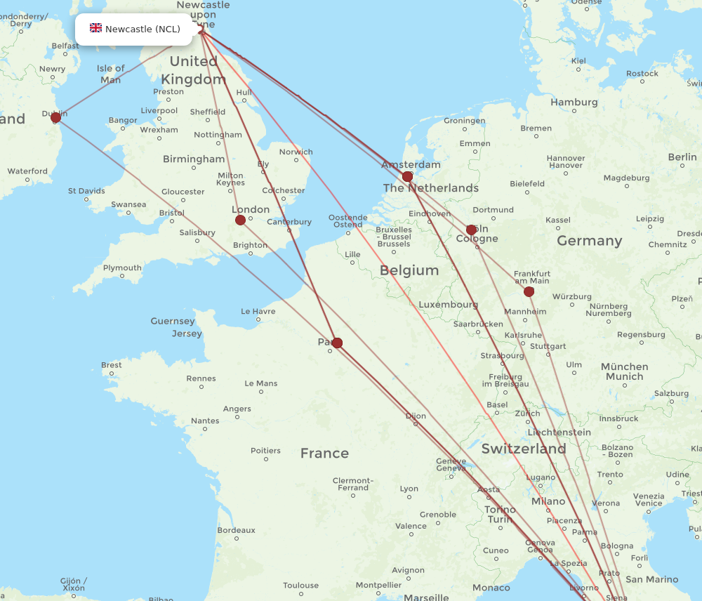 NCL to FCO flights and routes map