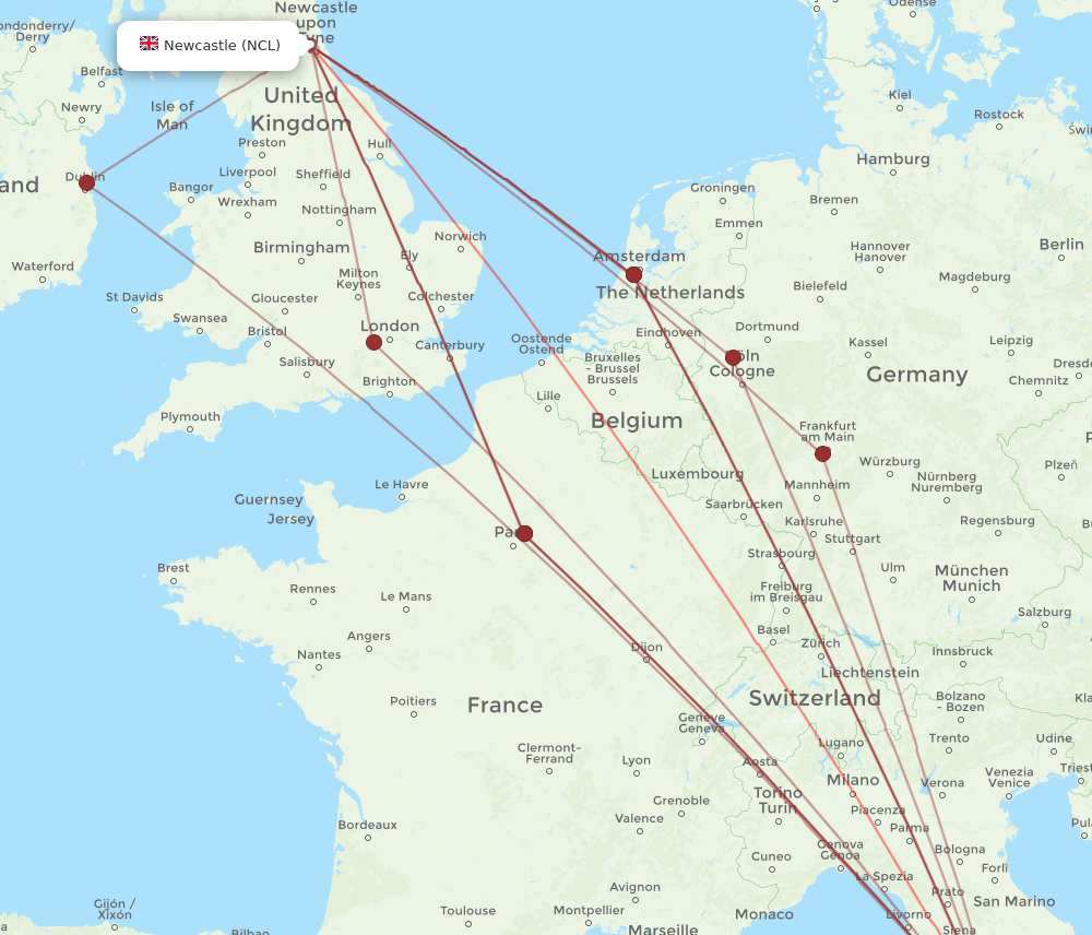 NCL-FCO flight routes