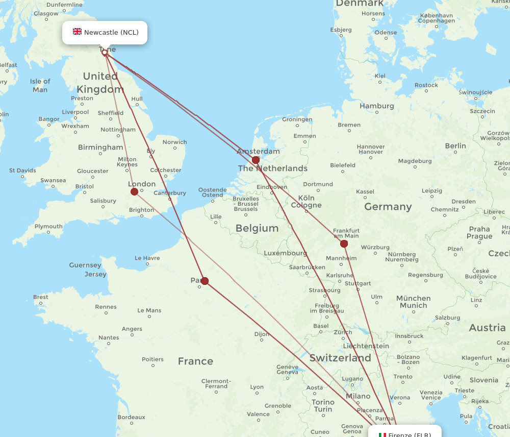 NCL-FLR flight routes