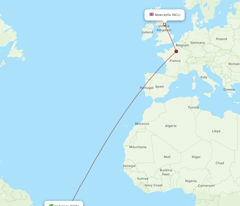 NCL to FOR flights and routes map